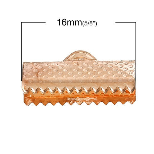 CR019 - 100 pcs. Rose Gold Plated Textured Ribbon Crimp End Caps - 16mm x 8mm