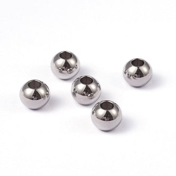 BD308 - 10 pcs 304 Stainless Steel Silver Ball Spacer Beads- 8mm x 6.5mm - Hole Size: 2.5mm - Hypoallergenic! Tarnish Resistant!