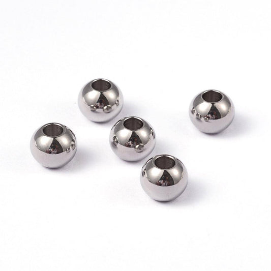 BD308 - 10 pcs 304 Stainless Steel Silver Ball Spacer Beads- 8mm x 6.5mm - Hole Size: 2.5mm - Hypoallergenic! Tarnish Resistant!