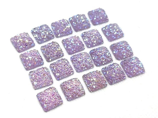 CA799 - 10 pcs Druzy Resin Embellishment Cabochons Purple Multicolor AB - 12mm - Square - Dome Style