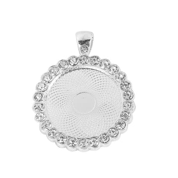 P505 - 2 pcs. Silver Plated Rhinestone Pendant Trays Circle Posts Settings Bezels Cabochons - 25mm Glue Pad Setting (1 inch)