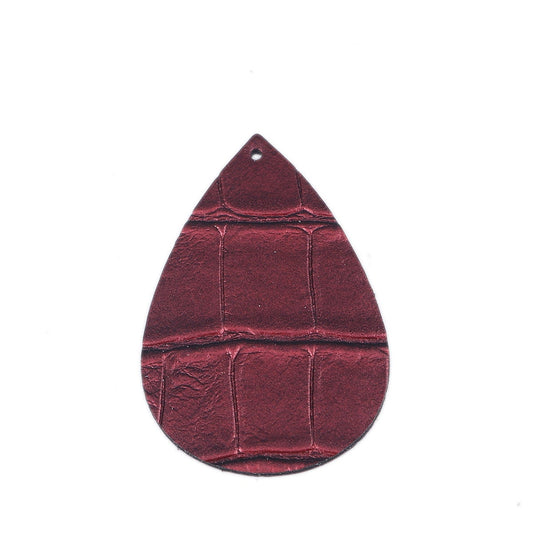 P1056 - 10 pcs. Metallic Red Faux Leather Dangle Pendants - Teardrop - Brick - 56mm (2.2") - Great for Light Earrings and Dangles! Double-Sided