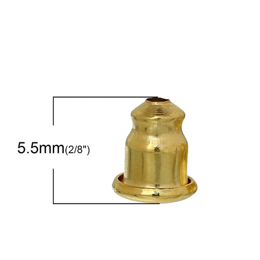 E132 - 200pcs (100 Pairs) Gold Plated Ear Nuts - 5.5mm x 5mm - Earring Stoppers! - Bullet Design - High Quality! Hole Size: 1mm
