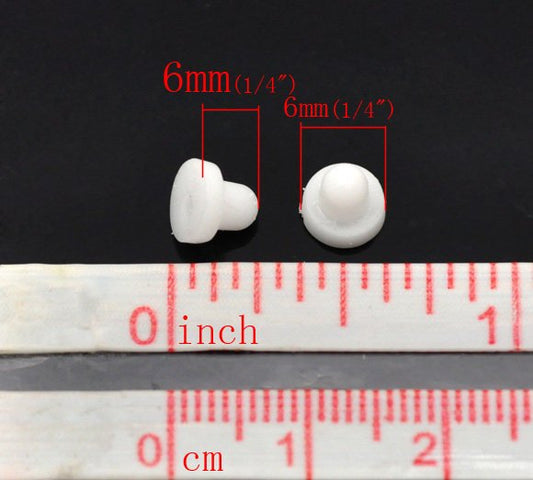 E023 - 100 pcs (50 Pairs) White Rubber Earring Back Stoppers Nuts - 6mm x 6mm - Round