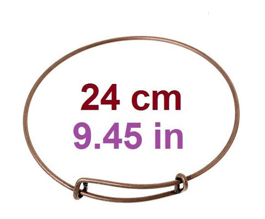 B038 - 5 pcs. Antique Copper Bangle Adjustable Slide On Bracelets 24cm (9.45")