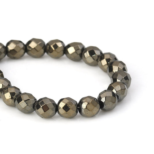 BD366 - 65 pcs. - 6mm Antique Bronze Multicolor Hematite Faceted Round Beads - 15 6/8 inch strand (40cm) - 0.8mm Hole Size - Grade A