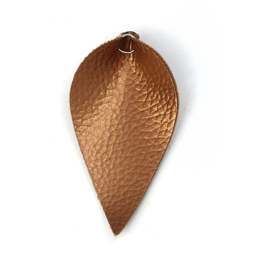 P626 - 10 pcs. Brown Faux Leather Dangle Charms Pendants - Pinch Leaf - Silver Tone Jump Ring - 63mm (2.5") - Great for Light Earrings or Dangles!