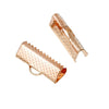 CR019 - 100 pcs. Rose Gold Plated Textured Ribbon Crimp End Caps - 16mm x 8mm