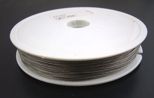 N159 - 1 Roll - 70M - Antique Silver Grey Gray Tiger Tail Cord - 0.35mm (27 gauge) - Steel Wire