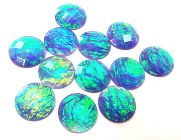 CA653 - 10 pcs Resin Round Embellishment Circle Cabochons Faceted Metal Foil - Purple Multicolor - 16mm - Multi-Color Glitter
