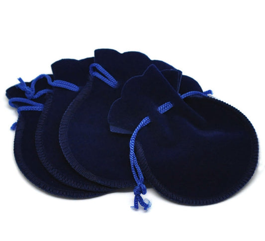 S025 - 10 pcs. Blue Velveteen Bags Pouches with Drawstring - 9cm x 7.5cm (3.54" x 2.95")