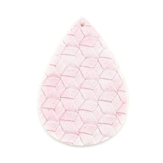 P961 - 10 pcs. Pink Faux Leather Dangle Charms Pendants - Teardrop Weave - 56mm (2.2") - Great for Light Earrings or Dangles! Double-Sided
