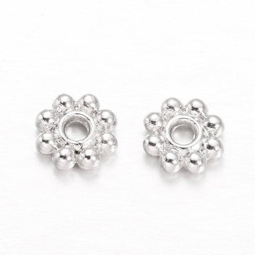 BD680 - 100 pcs Silver Tone Snowflake Daisy Spacer Beads- 5mm x 1.5mm - Hole Size: 1mm - Platinum