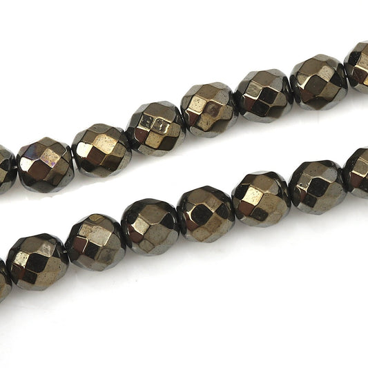 BD366 - 65 pcs. - 6mm Antique Bronze Multicolor Hematite Faceted Round Beads - 15 6/8 inch strand (40cm) - 0.8mm Hole Size - Grade A