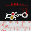 P303 - 5pcs. Silver Plated Wine Goblet Yellow Red Rhinestone Dangle Charms Pendants - Fits European Cords - 31x12mm
