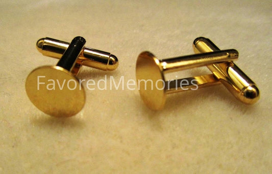 CU040 - Lot of 12 Gold Plated Cuff Links (6 pairs) - 10mm Glue Pad - Made of Brass