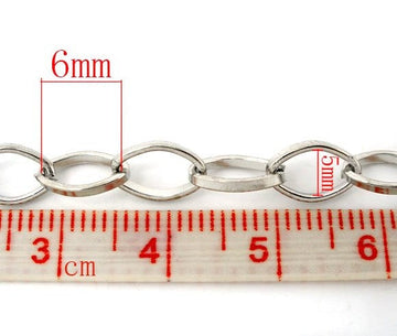 N110 - 4M (13.12 Ft) - Silver Tone Chain Link - 6 x 8mm