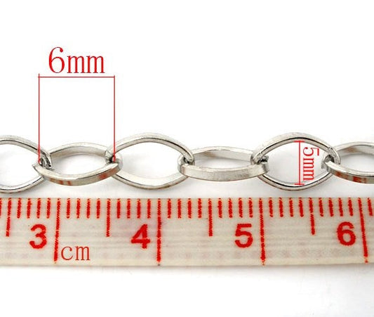 N110 - 4M (13.12 Ft) - Silver Tone Chain Link - 6 x 8mm