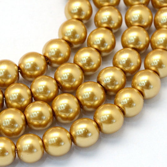 BD120 - 4mm Golden Glass Pearl Imitation Round Beads - 32 inch strand - Approx. 210 beads - Hole Size: 1mm
