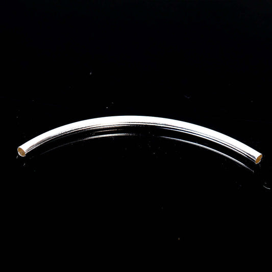 BD557 - 100 pcs. Silver Plated Noodle Smooth Pattern Tube Extra Long Thin Curved Beads - 60mm x 3mm (2.36" x 0.12") - High Quality! Hole Size: 2mm