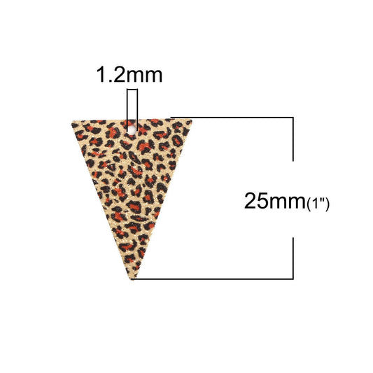 P693 - 10 pcs Gold Plated Multicolor Enamel Triangle Metal Dangle Charms Pendants - 25mm x 18mm - 1" - Cheetah - For Earrings, Necklaces, Dangles