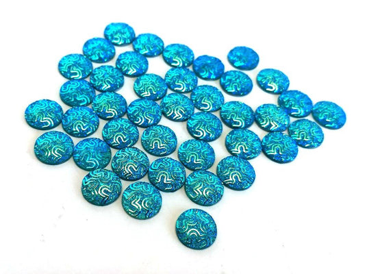 CA169 - 10 pcs Druzy Resin Embellishment Cabochons Aqua Blue Multicolor - 12mm - Dome Circle - Textured Flower Design