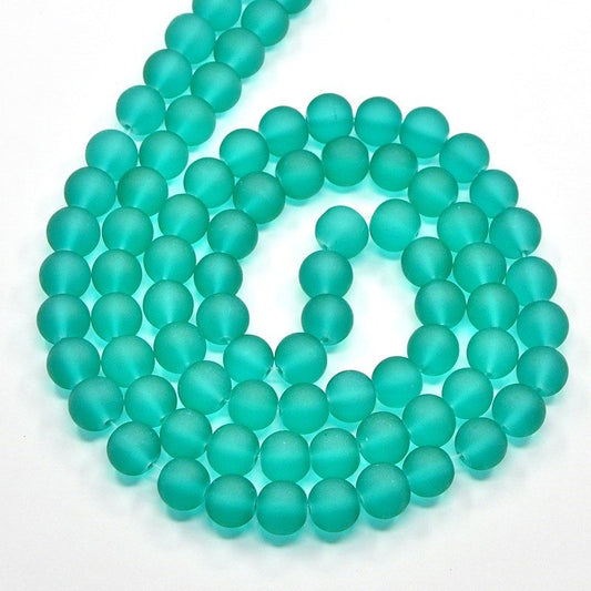 BD023 - 10mm Light Sea Green Frosted Glass Round Beads - 15" strand (40cm) - Approx 40 beads per strand - Hole Size: 1.3mm