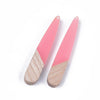 MP0029 - 4 pcs. Pink Resin and Wood Teardrop Flat Pendant - 44mm x 8mm - (1.73" x 0.32") - Great for Earrings and Necklaces!