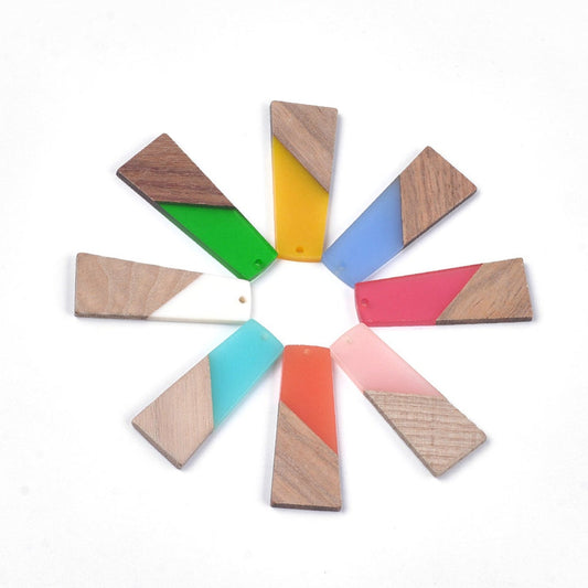 P2085 - 10 pcs. Assortment of Resin and Wood Trapezoid Flat Pendant - 50mm x 19mm - (2" x 0.75") - Great for Earrings and Necklaces!