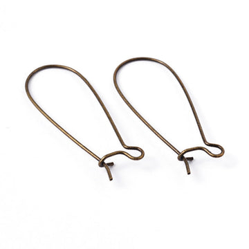 E776 - 100 pcs (50 Pairs) Antique Bronze Kidney Earwire Earring Hooks - 33mm x 14mm - LARGE - 19 Gauge (0.9mm)