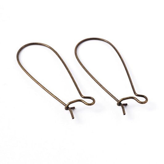 E776 - 100 pcs (50 Pairs) Antique Bronze Kidney Earwire Earring Hooks - 33mm x 14mm - LARGE - 19 Gauge (0.9mm)