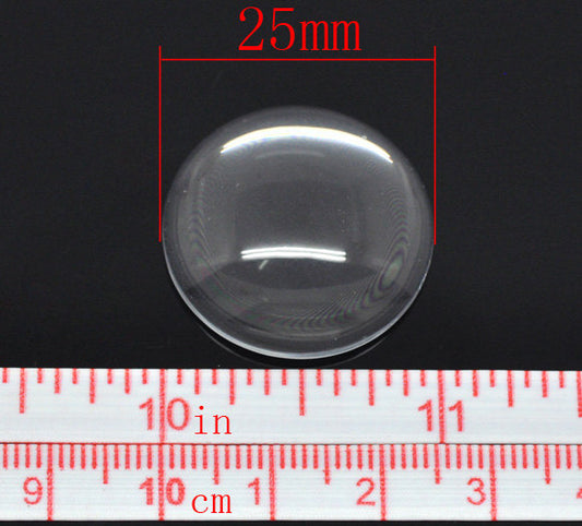 CA301 - 10 pcs. Circle Clear Round Glass Dome Seals Tiles - 25mm (1 in) - 5mm Thick