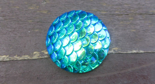 CA478 - 5 pcs Mermaid Fish Scales Resin Carved Embellishment Cabochons Aqua Blue Multicolor - 25mm (1 in)