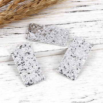 P592 - 10 pcs. Silver Faux Leather Dangle Charms Pendants - Rectangle - 41mm (1.6") - Great for Light Earrings, Necklaces or Dangles