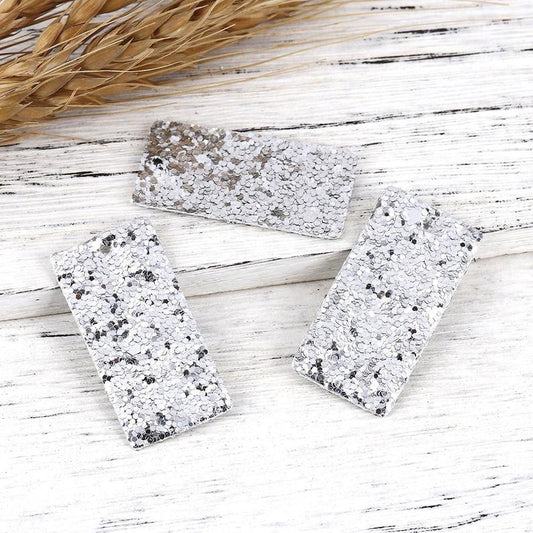 P592 - 10 pcs. Silver Faux Leather Dangle Charms Pendants - Rectangle - 41mm (1.6") - Great for Light Earrings, Necklaces or Dangles