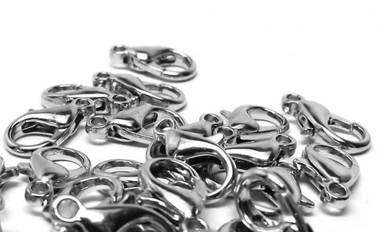 CL038 - 50 pcs. Platinum Silver Tone Lobster Clasps - 14mm X 8mm - Made of Alloy - Claw Clasps - Hole Size: 1.8mm