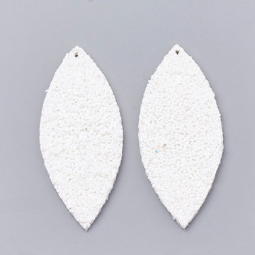 P241 - 10 pcs. White Glitter Faux Leather Dangle Charms Pendants - Marquise - 59mm (2.33") - Great for Earrings &amp; Dangles! Double Sided