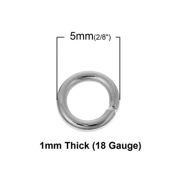 J219 - 1000 pcs Silver Plated Open Jump Rings - 5mm - 18 Gauge (1mm Thick)