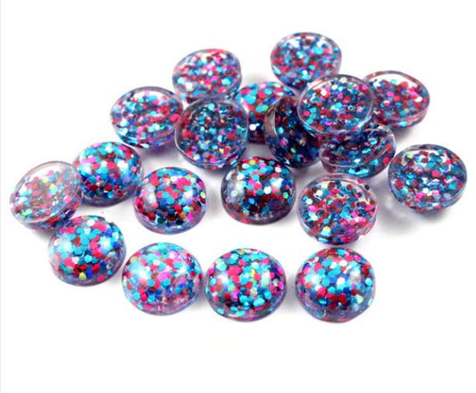 CA223 - 10 pcs Druzy Resin Embellishment Cabochons - 12mm - Glitter Style - Aqua Blue, Pink and Silver
