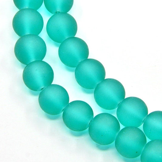 BD023 - 10mm Light Sea Green Frosted Glass Round Beads - 15" strand (40cm) - Approx 40 beads per strand - Hole Size: 1.3mm