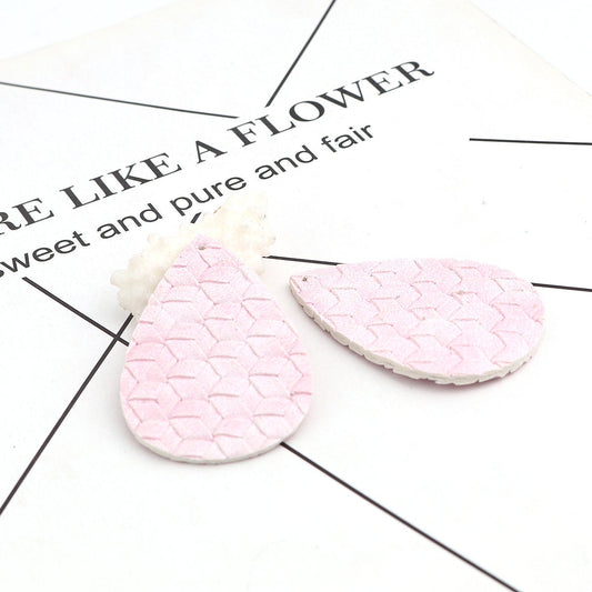 P961 - 10 pcs. Pink Faux Leather Dangle Charms Pendants - Teardrop Weave - 56mm (2.2") - Great for Light Earrings or Dangles! Double-Sided