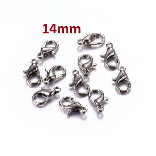 CL153A - 100 pcs. Gunmetal Lobster Claw Clasps - 14mm x 8mm - Claw Clasps - Hole Size: 1.8mm - Nickel Free