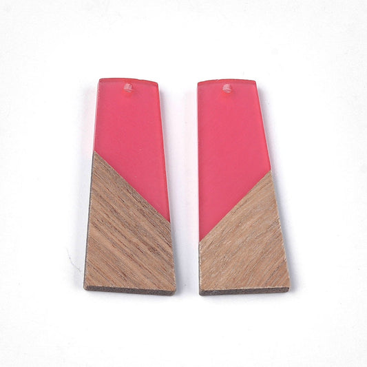 P2085 - 10 pcs. Assortment of Resin and Wood Trapezoid Flat Pendant - 50mm x 19mm - (2" x 0.75") - Great for Earrings and Necklaces!
