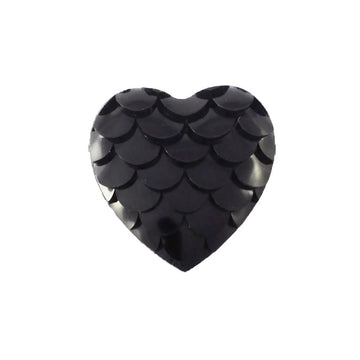 CA302 - 10 pcs Mermaid Fish Scales Resin Carved Embellishment Cabochons Black - 12mm - Heart