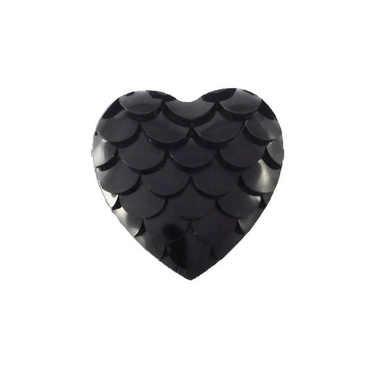 CA302 - 10 pcs Mermaid Fish Scales Resin Carved Embellishment Cabochons Black - 12mm - Heart