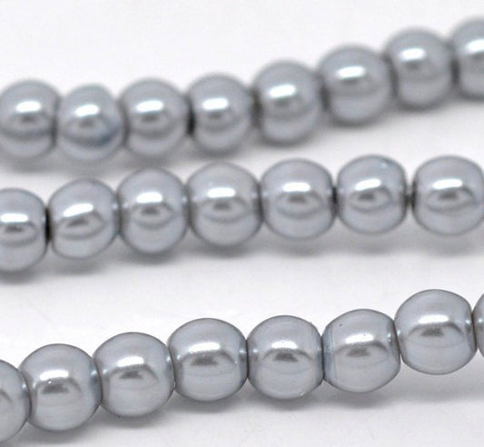 BD121 - 6mm Silver Grey Glass Pearl Imitation Round Beads - 32 inch strand - Approx. 120 pieces - Hole Size: 1mm