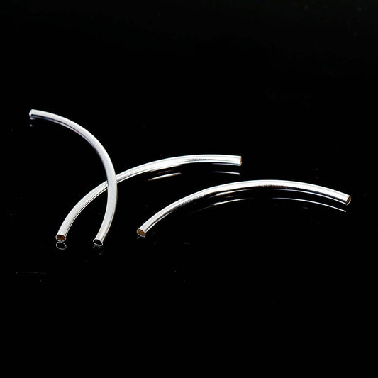 BD557 - 100 pcs. Silver Plated Noodle Smooth Pattern Tube Extra Long Thin Curved Beads - 60mm x 3mm (2.36" x 0.12") - High Quality! Hole Size: 2mm
