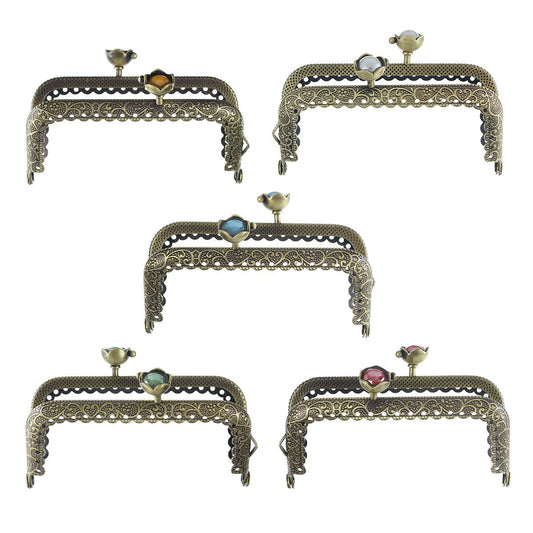 U009 - 5 pcs. Antique Bronze Metal Purse Handbag Frame - Filigree Pattern Design - Kiss Clasp - 8.9cm x 5.5cm (3.5" x 2.17") - 5 colors