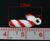 P890 - 20 pcs. Silver Plated Enamel Candy Cane Striped Christmas Charms Pendants - 19mm x 8mm