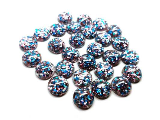CA224 - 10 pcs Druzy Resin Embellishment Cabochons - 12mm - Glitter Style - Blue, Pink and Silver